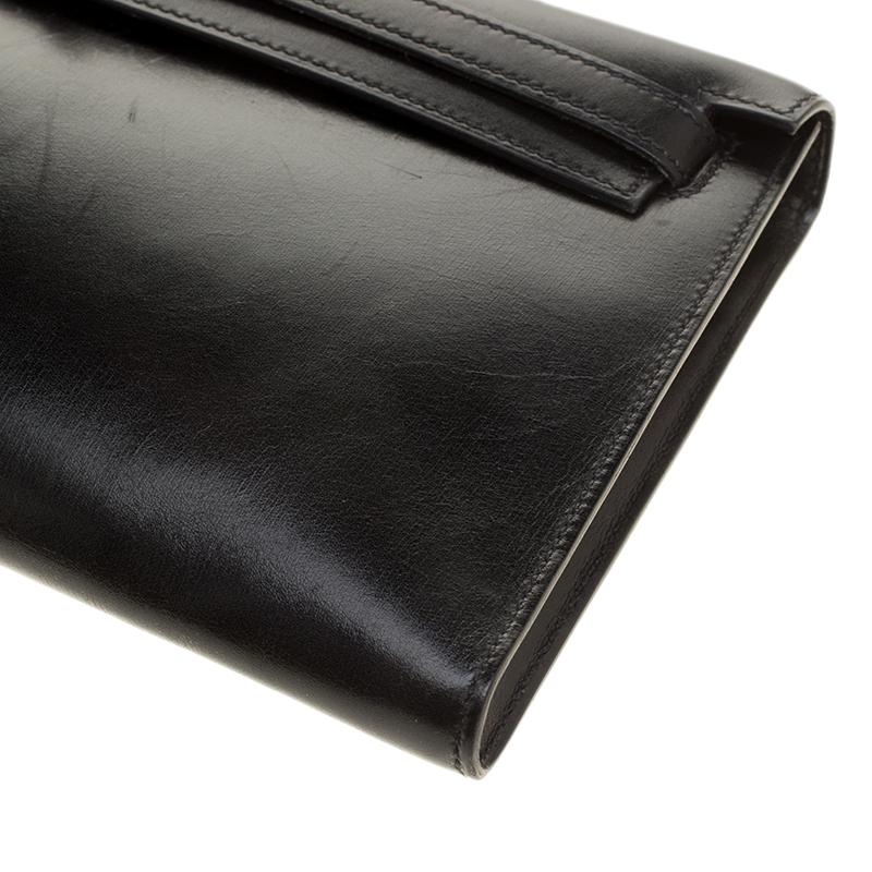 Hermes Black Box Calf Leather Palladium Hardware Kelly Longue Clutch 34cm 3