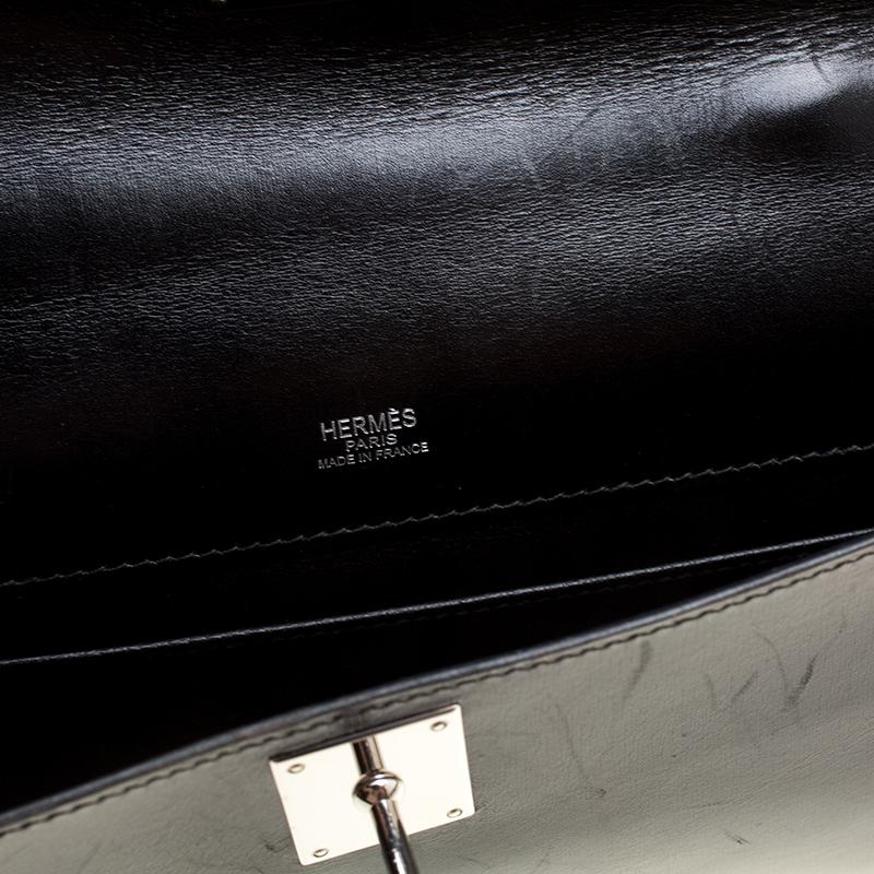 Hermes Black Box Calf Leather Palladium Hardware Kelly Longue Clutch 34cm 6