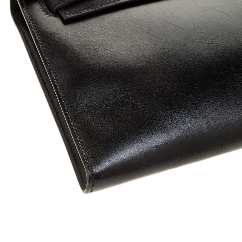Hermes Black Box Calf Leather Palladium Hardware Kelly Longue Clutch 34cm 7
