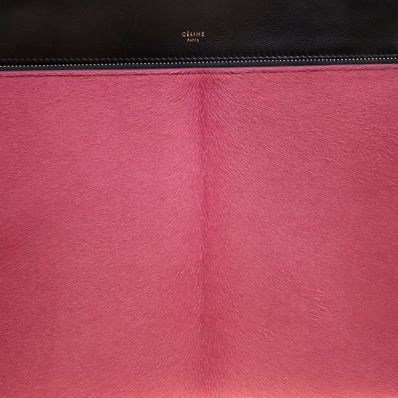 Women's Celine Black/Pink Leather and Calf Hair Medium Edge Bag