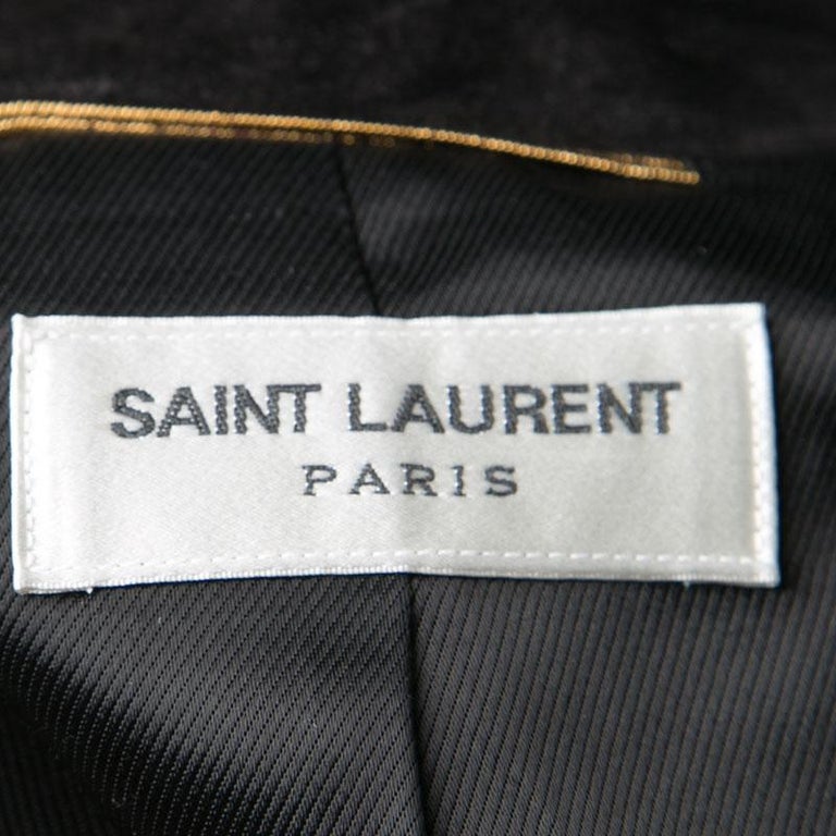 Saint Laurent Black Calf Suede Studded Biker Jacket S For Sale at 1stDibs