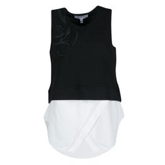 Derek Lam Monochrome Embroidered Ribbed Knit Sleeveless Layered Top S