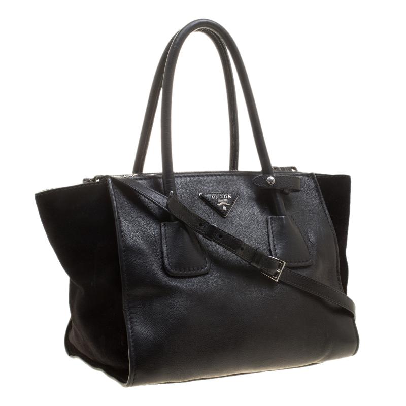 Prada Black Leather And Suede Double Zip Tote 1
