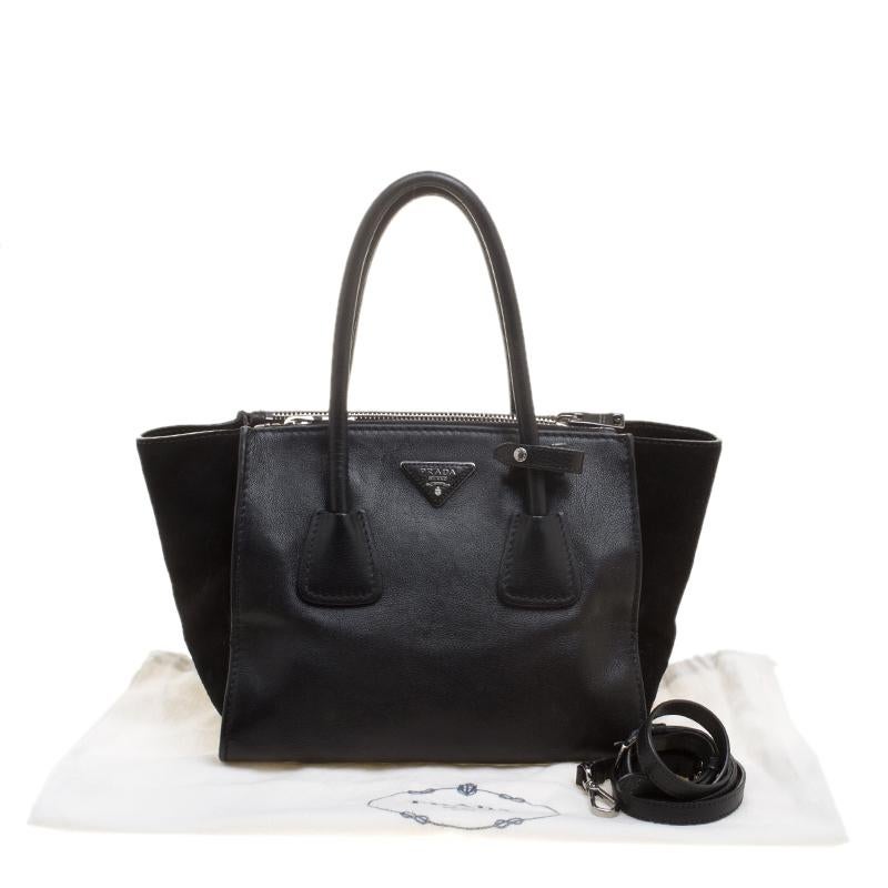 Prada Black Leather And Suede Double Zip Tote 4