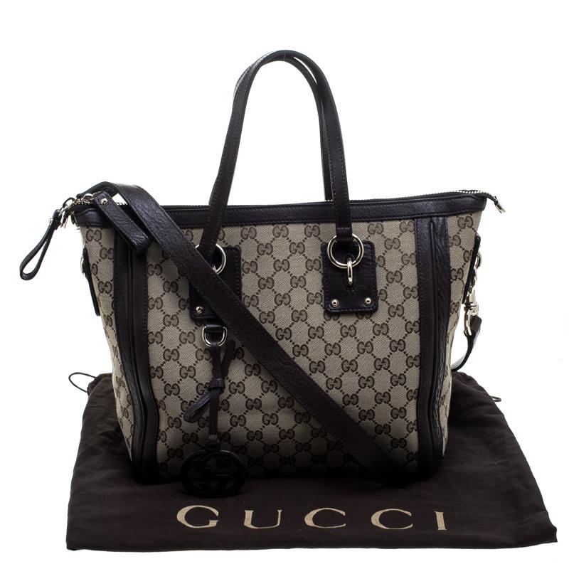 Gucci Beige/Brown GG Canvas and Leather Medium Charm Tote 3