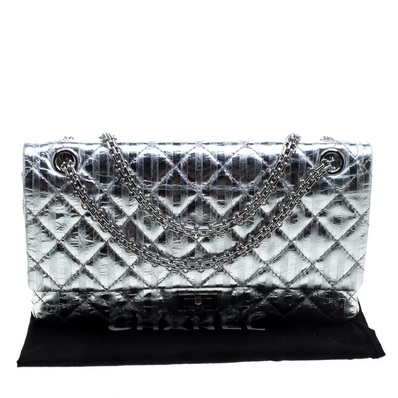 Chanel Silver Quilted Leather Striped Reissue 2.55 Classic 226 Flap Bag 5