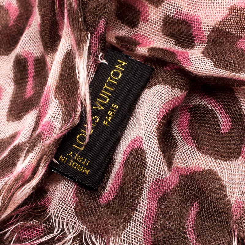 Louis Vuitton Pink and Brown Leopard Print Cashmere and Silk Stephen Sprouse Gra 1