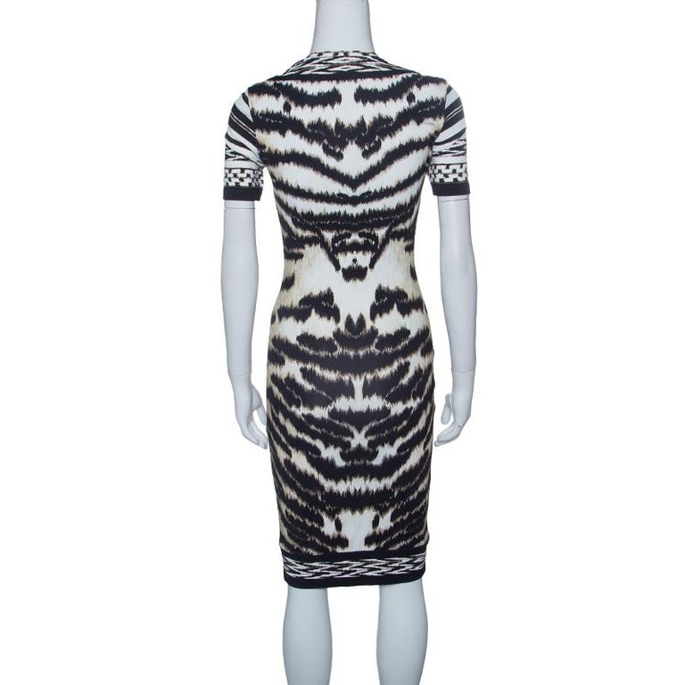 Roberto Cavalli Animal Printed Knit Short Sleeve Bodycon Dress S For ...