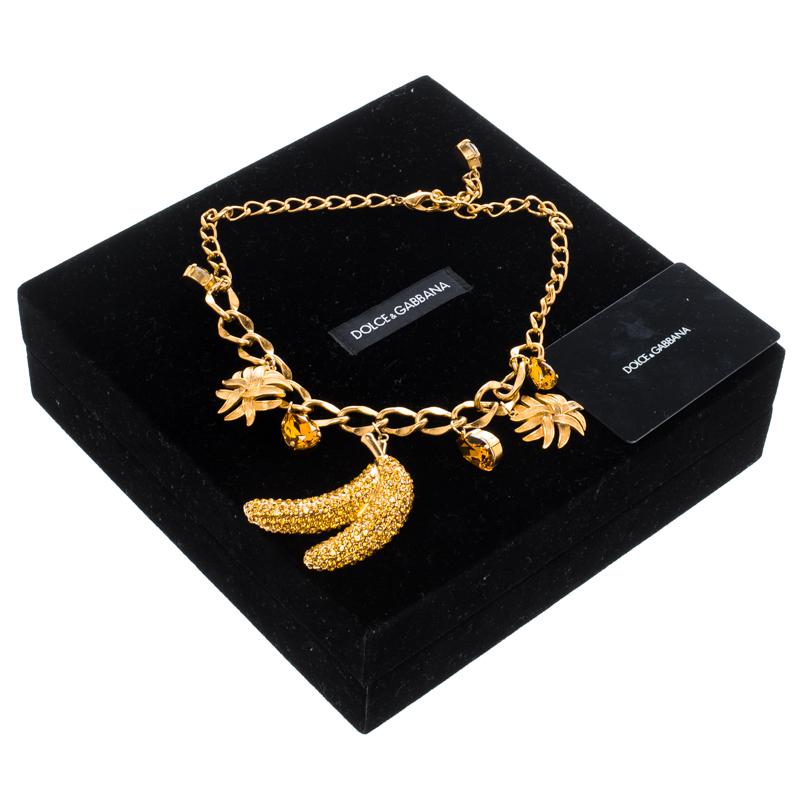 Dolce and Gabbana Banana Crystal Studded Gold Tone Necklace 1