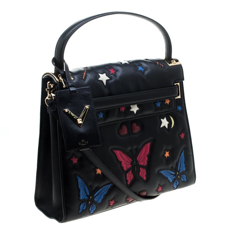 Women's Valentino Black Leather Butterfly My Rockstud Top Handle Bag