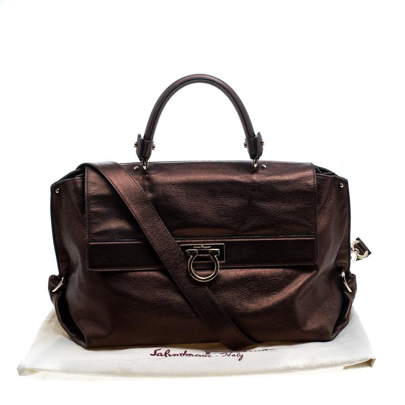 Salvatore Ferragamo Metallic Brown Leather Large Sofia Satchel In Good Condition In Dubai, Al Qouz 2