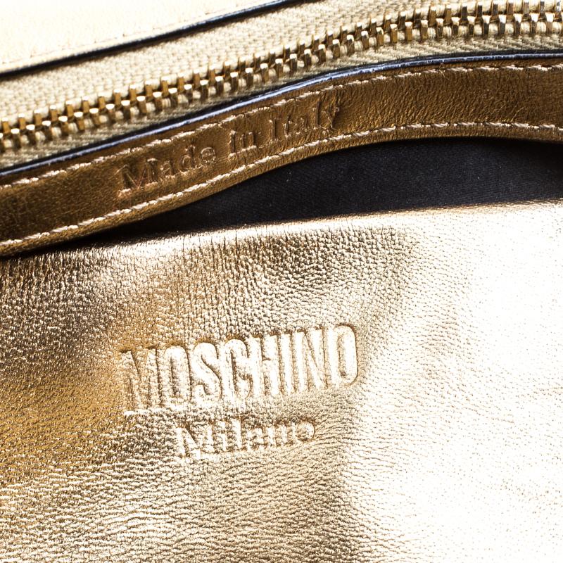 Moschino Gold Leather Medium Capsule Biker Jacket Shoulder Bag 2