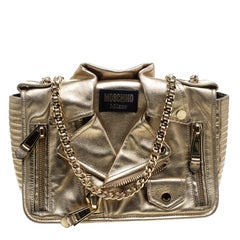 Moschino Gold Leather Medium Capsule Biker Jacket Shoulder Bag