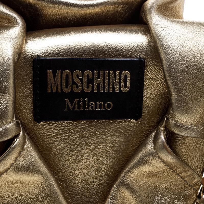 Moschino Gold Leather Medium Capsule Biker Jacket Shoulder Bag 3