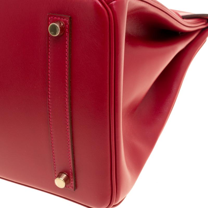 Hermes Red Box Calf Leather Gold Hardware Birkin 35 Bag 9