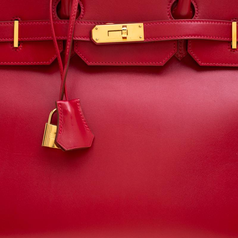 Hermes Red Box Calf Leather Gold Hardware Birkin 35 Bag 11