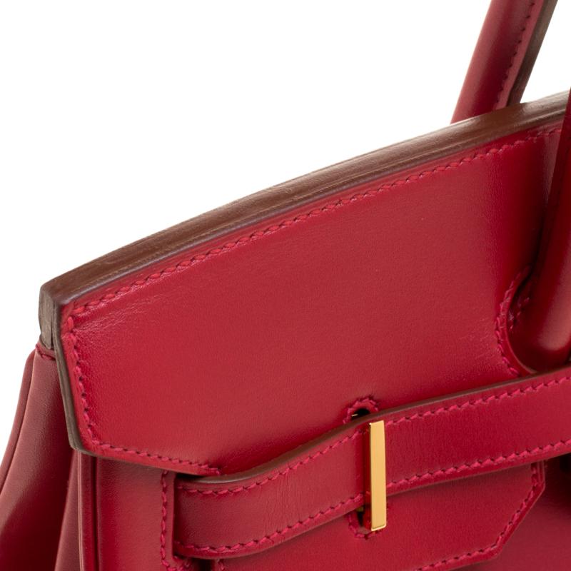 Hermes Red Box Calf Leather Gold Hardware Birkin 35 Bag In Good Condition In Dubai, Al Qouz 2