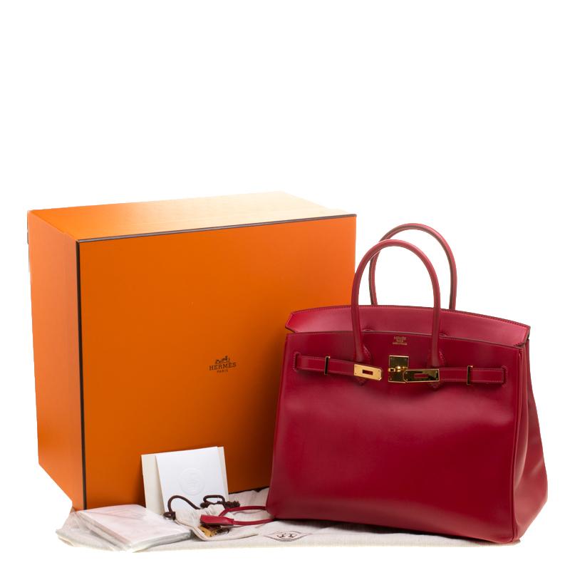 Women's Hermes Red Box Calf Leather Gold Hardware Birkin 35 Bag