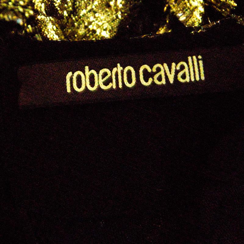 Women's Roberto Cavalli Black Lurex Plunge Neck Backless Gown S