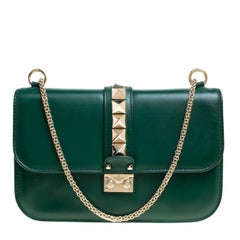 Valentino Green Leather Rockstud Medium Glam Lock Flap Bag