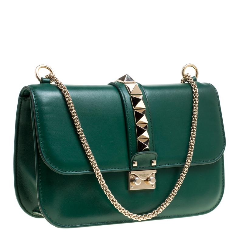 Valentino Green Leather Rockstud Medium Glam Lock Flap Bag 1
