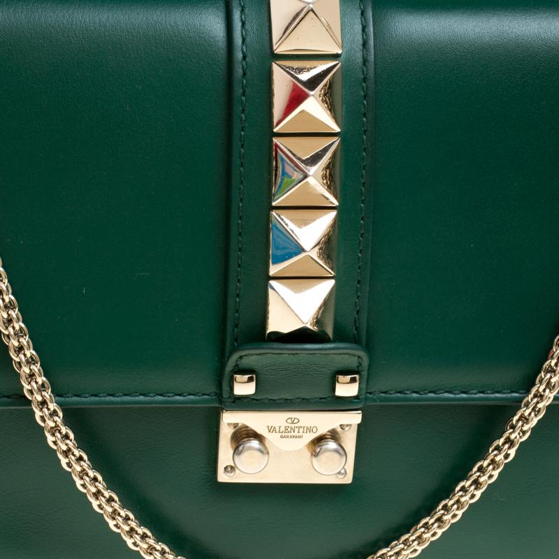 Valentino Green Leather Rockstud Medium Glam Lock Flap Bag 5