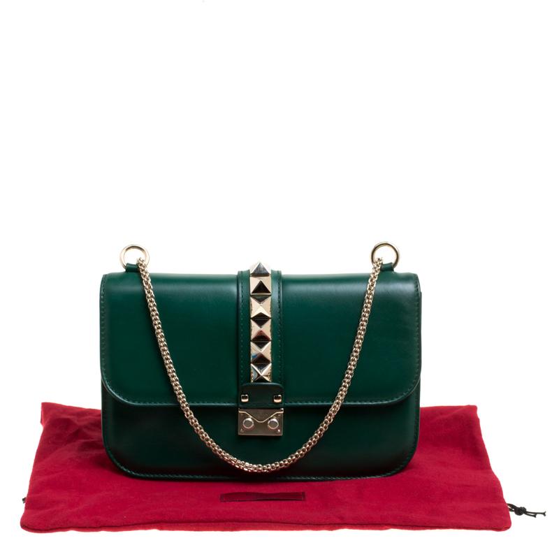 Valentino Green Leather Rockstud Medium Glam Lock Flap Bag 6
