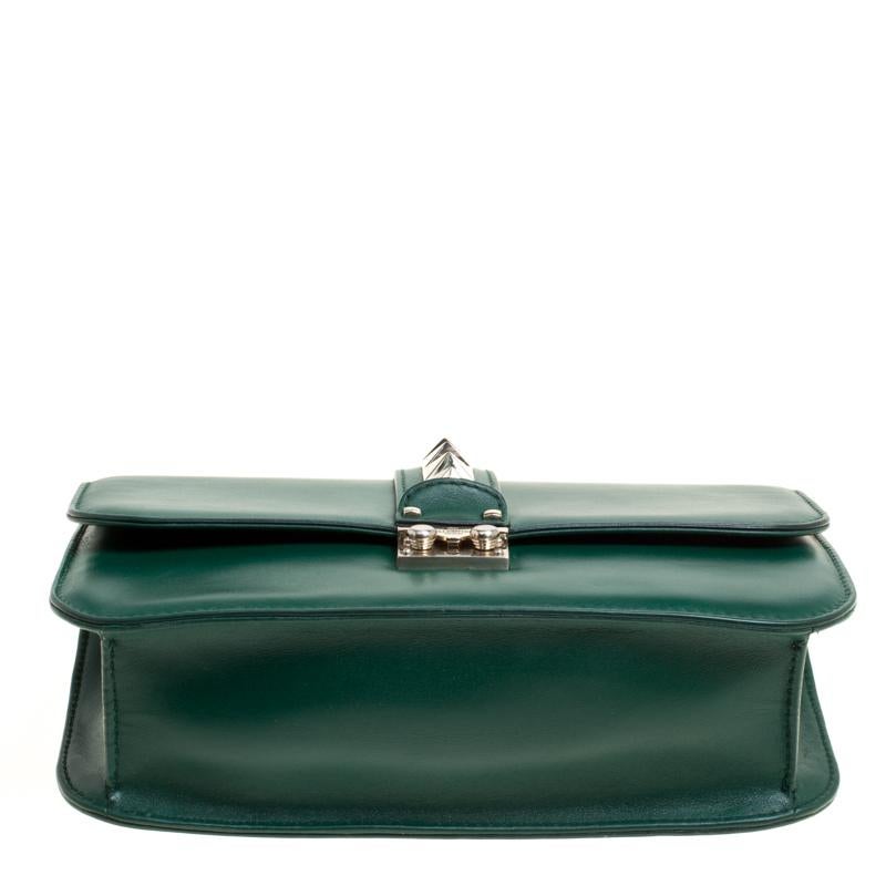 Women's Valentino Green Leather Rockstud Medium Glam Lock Flap Bag