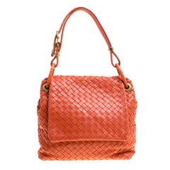 Bottega Veneta Orange Intrecciato Leather Flap Shoulder Bag