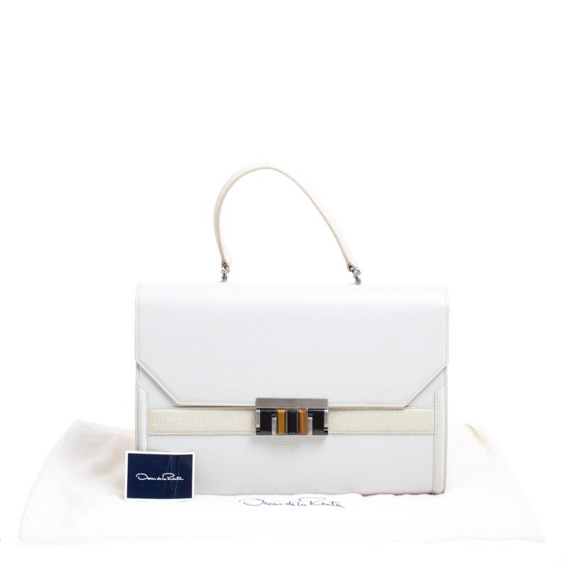 Women's Oscar de la Renta White/Cream Leather Top Handle Bag