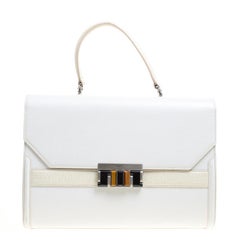 Oscar de la Renta White/Cream Leather Top Handle Bag