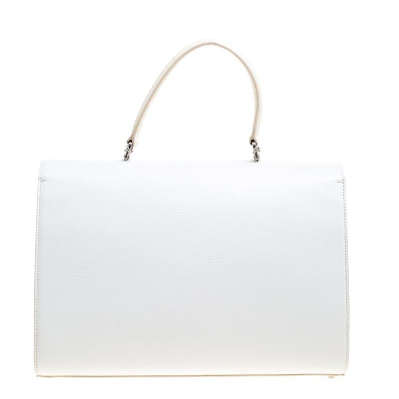 Gray Oscar de la Renta White/Cream Leather Top Handle Bag