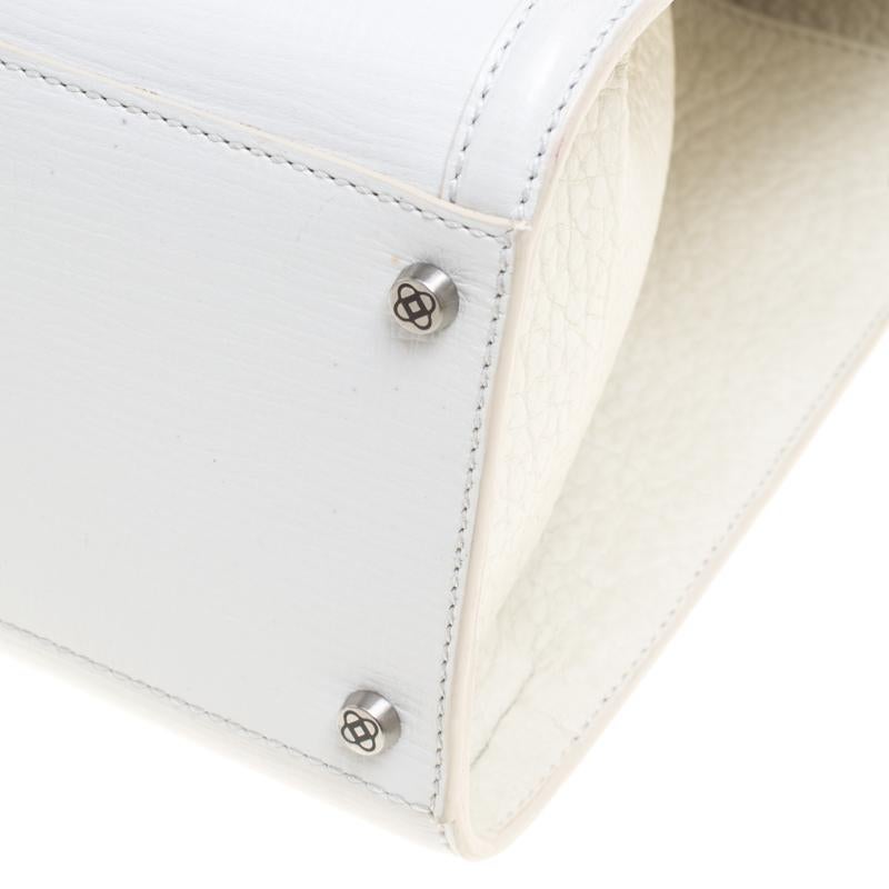 Oscar de la Renta White/Cream Leather Top Handle Bag 3