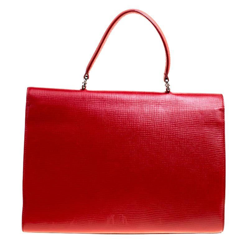Oscar de la Renta Red Leather Top Handle Bag In Good Condition In Dubai, Al Qouz 2