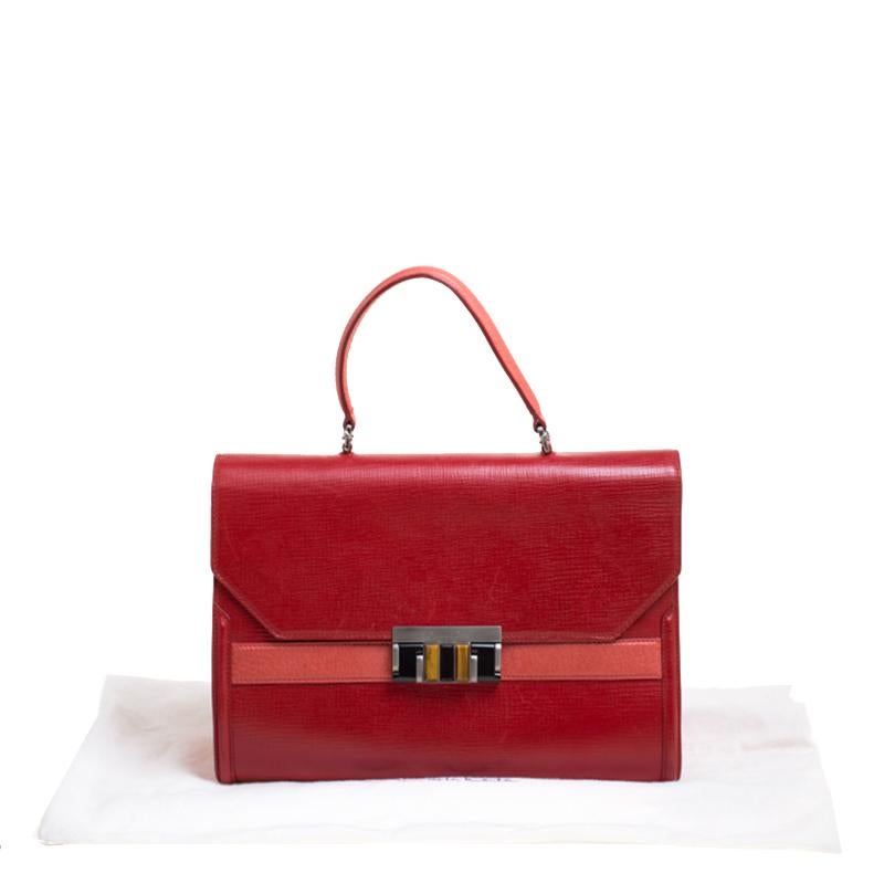 Oscar de la Renta Red Leather Top Handle Bag 1