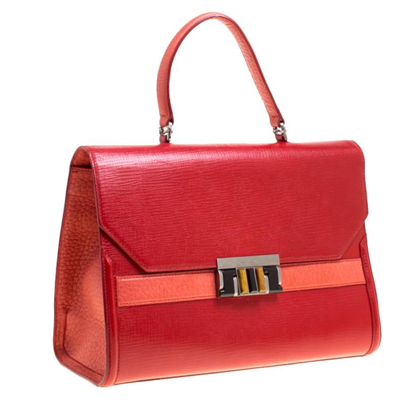Oscar de la Renta Red Leather Top Handle Bag 2