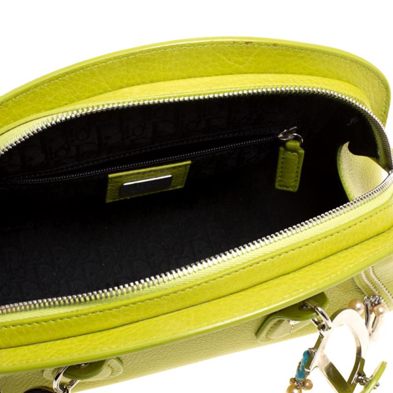 Yellow Dior Green Leather Small Limited Edition 0076 Butterfly Detective Satchel