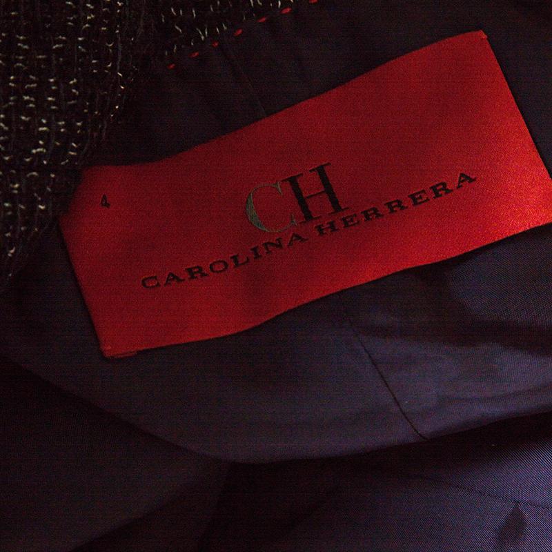 Women's CH Carolina Herrera Navy Blue Textured Contrast Trim Detail Skirt Suit S