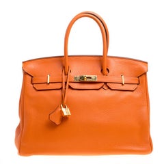 Hermes Tangerine Togo Leather Gold Hardware Birkin 35 Bag