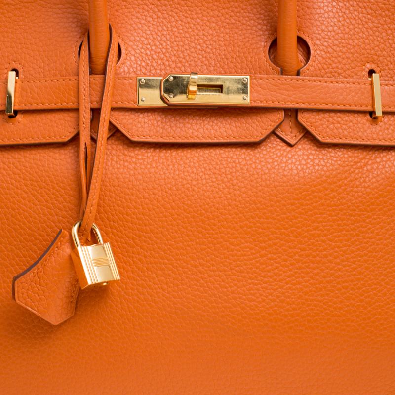 Women's Hermes Tangerine Togo Leather Gold Hardware Birkin 35 Bag