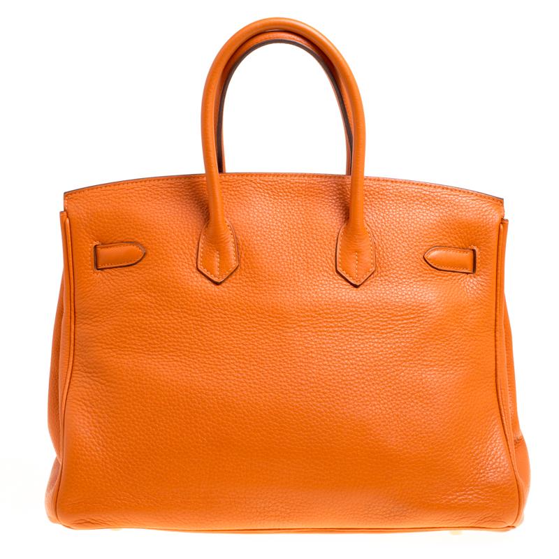 Hermes Tangerine Togo Leather Gold Hardware Birkin 35 Bag 5