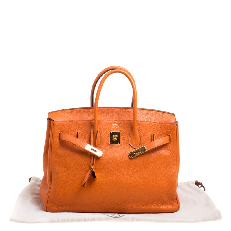 Hermes Tangerine Togo Leather Gold Hardware Birkin 35 Bag 6