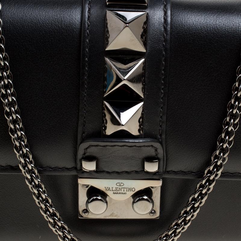 Women's Valentino Black Leather Rockstud Mini Glam Lock Shoulder Bag