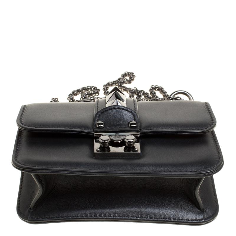 Valentino Black Leather Rockstud Mini Glam Lock Shoulder Bag 1