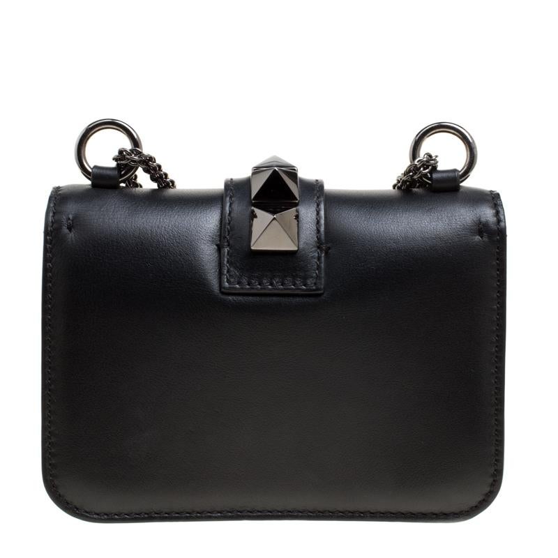 Valentino Black Leather Rockstud Mini Glam Lock Shoulder Bag 4
