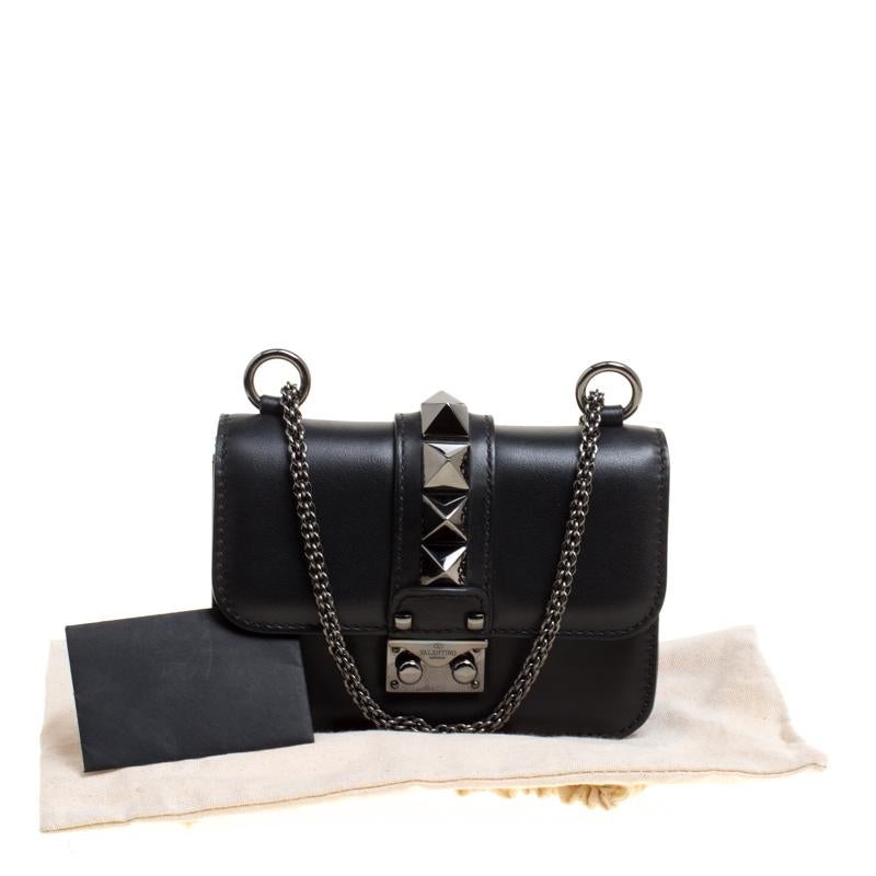 Valentino Black Leather Rockstud Mini Glam Lock Shoulder Bag 5