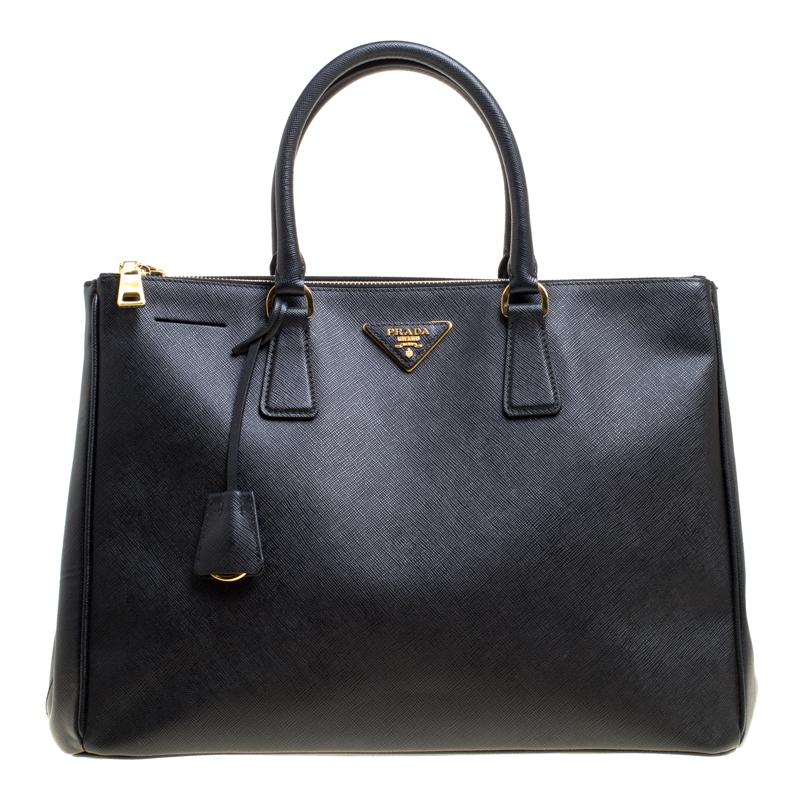 Prada Black Saffiano Lux Leather Large Double Zip Tote