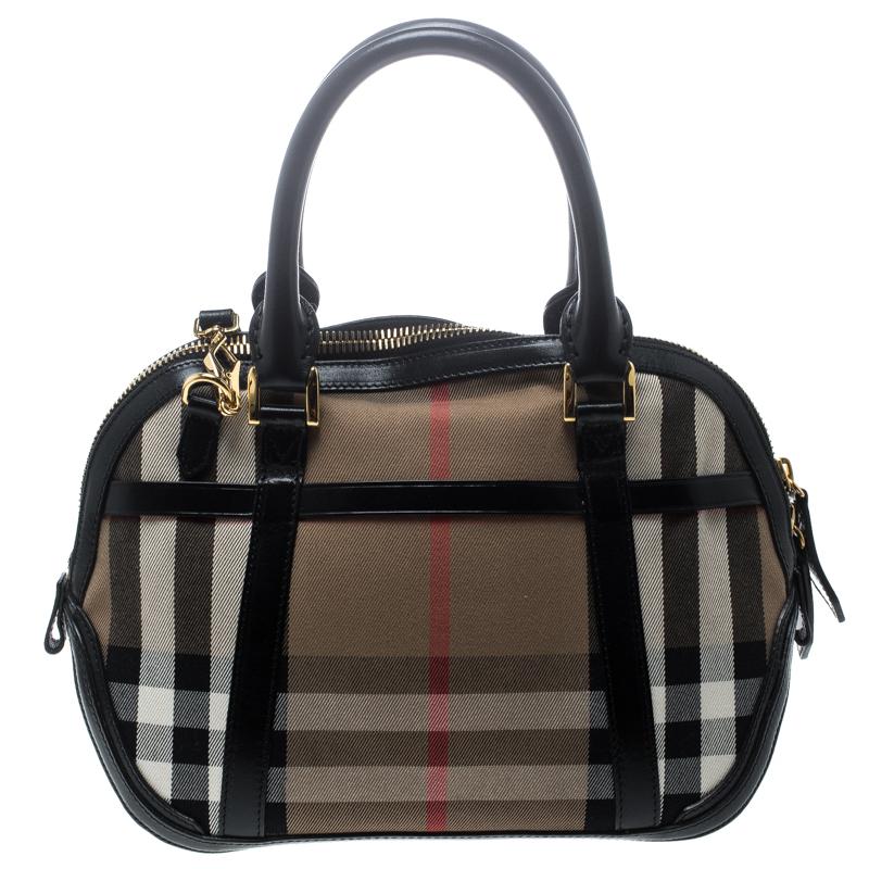 Burberry Black House Check Fabric and Leather Orchard Bowling Bag 1