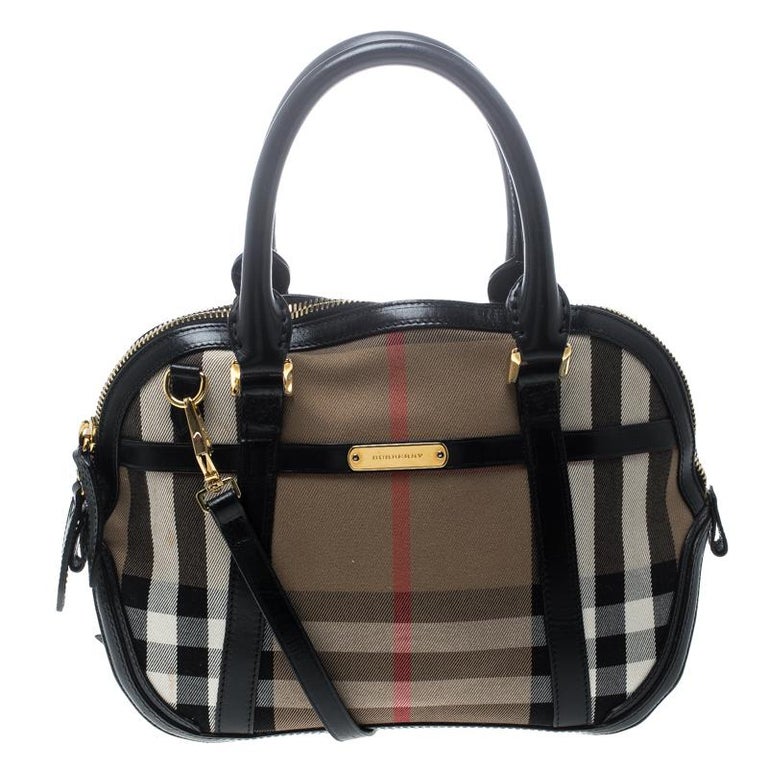 Burberry Black House Check Fabric and Leather Orchard Bowling Bag at