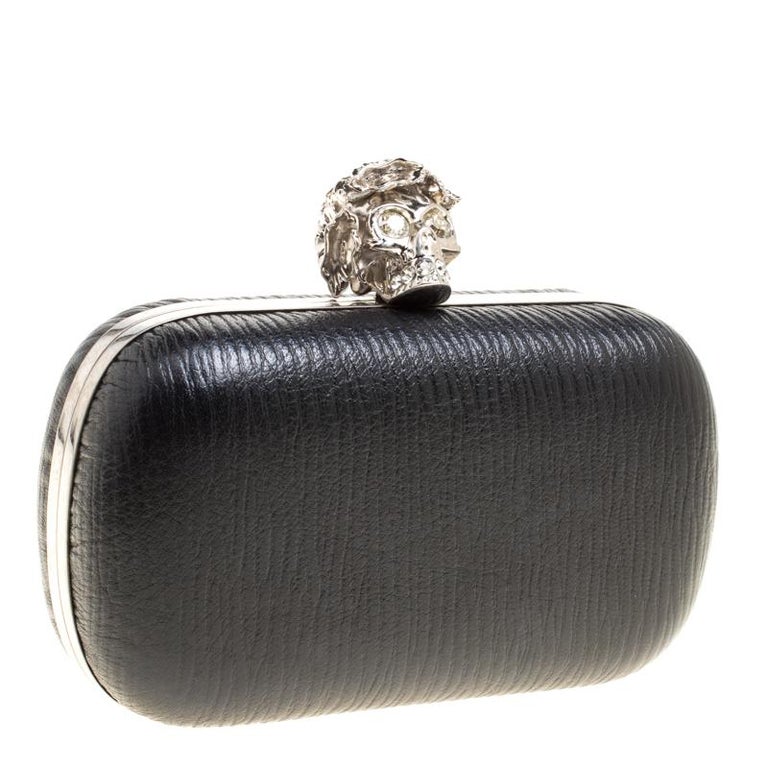 Alexander McQueen Black Leather Skull Box Clutch For Sale at 1stDibs